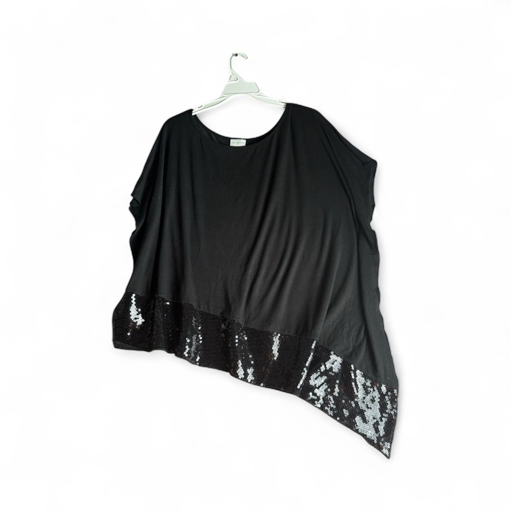 Jaclyn Smith Black Sequin Chiffon Whimsigoth Poncho Round Neck Top SZ S Pre-love